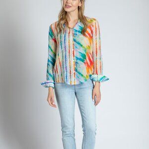 NWT APNY Over The Rainbow Button-Up Top With Roll Tab Sleeve